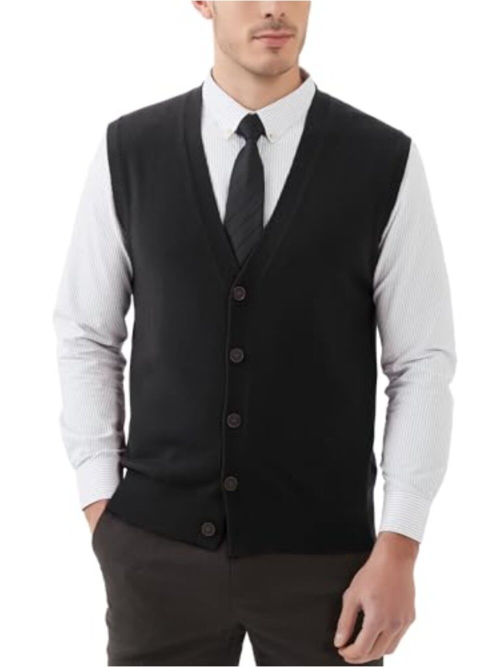 Men's Wool Blend V-Neck Sleeveless Button Sweater Vest
